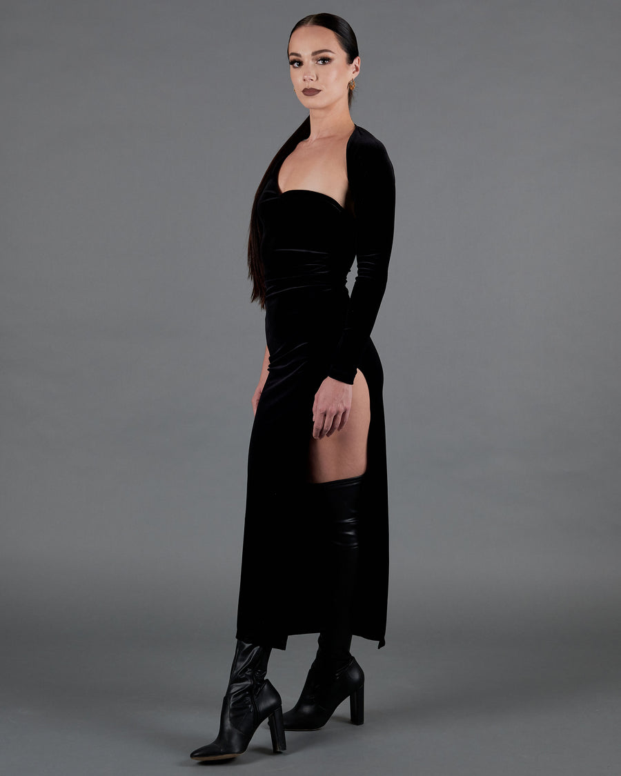 High-Slit Dress in Obsidian Black
