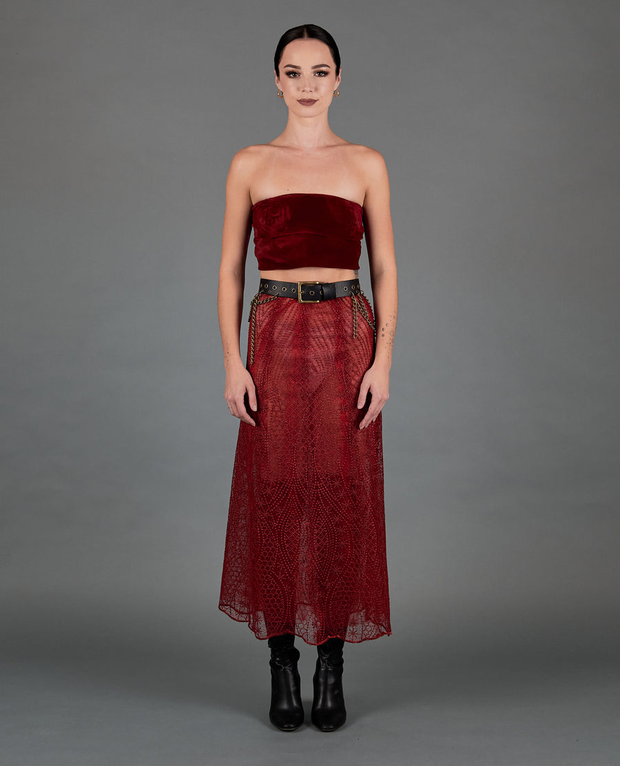 Lace Skirt in Oxblood Red