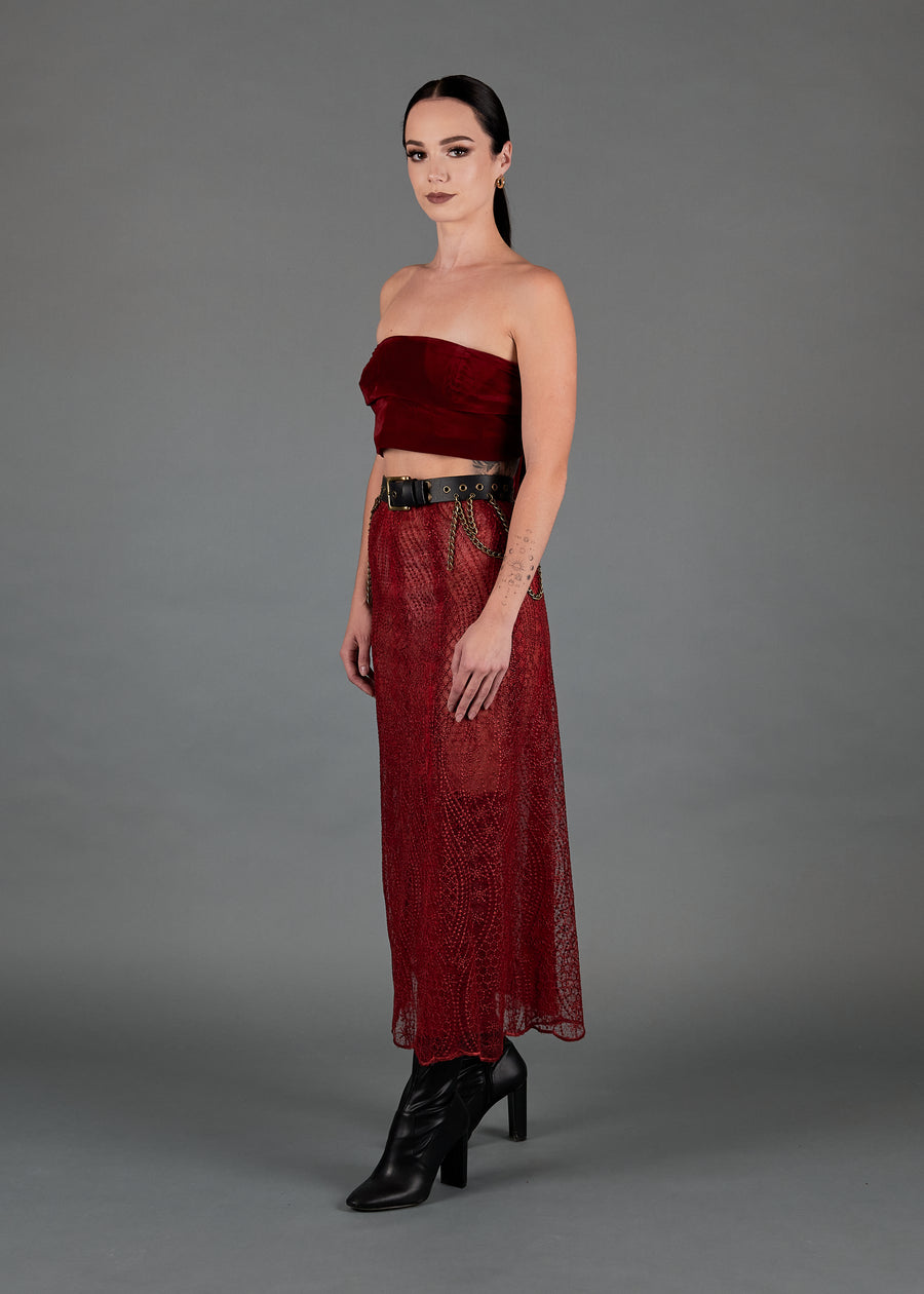 Lace Skirt in Oxblood Red
