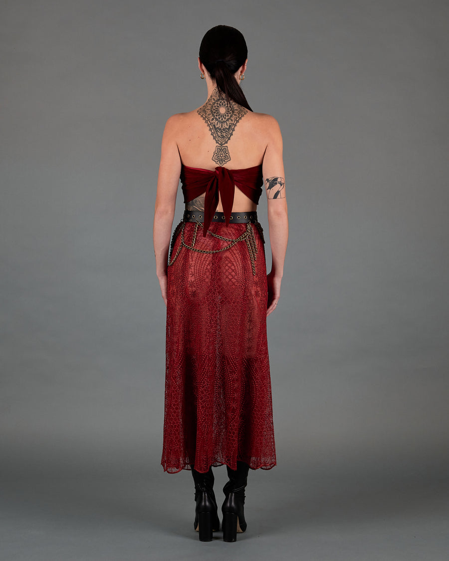 Knotted Crop Top in Oxblood Red back view